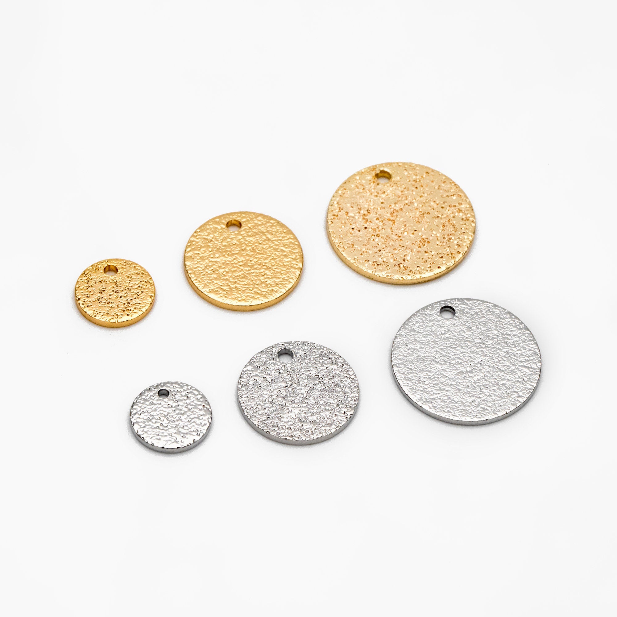 10pcs Gold/ Silver tone Round Disc Charms 8/ 12/ 15mm, Gold/ Rhodium plated Brass Coin Disk Charms (GB-240)